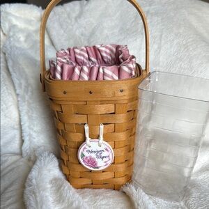 Longaberger 1998 Horizon of Hope Woven Basket with Pink Striped Fabric